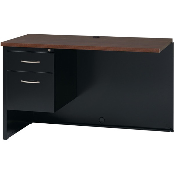 Lorell Walnut Laminate Commercial Steel Desk Series - 2-Drawer - 48" x 24" , 1.1" Top - 2 x Box, File Drawer(s) - Single Pedestal on Left Side - Material: Steel - Finish: Walnut Laminate, Black