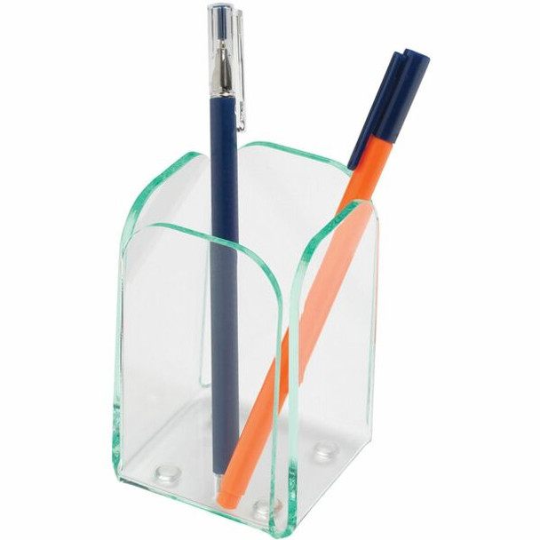 Lorell Acrylic Desktop Pencil Cup - Acrylic - 1 Each - Green, Transparent