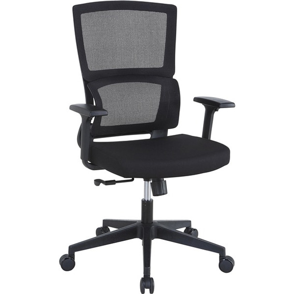 Lorell Mid-Back Mesh Chair - Black Fabric Seat - Black Mesh Back - Mid Back - 5-star Base - Armrest - 1 Each