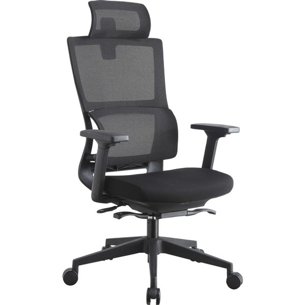 Lorell High Back Mesh Chair w/ Headrest - Black Seat - Black Mesh Back - High Back - 5-star Base - 1 Each
