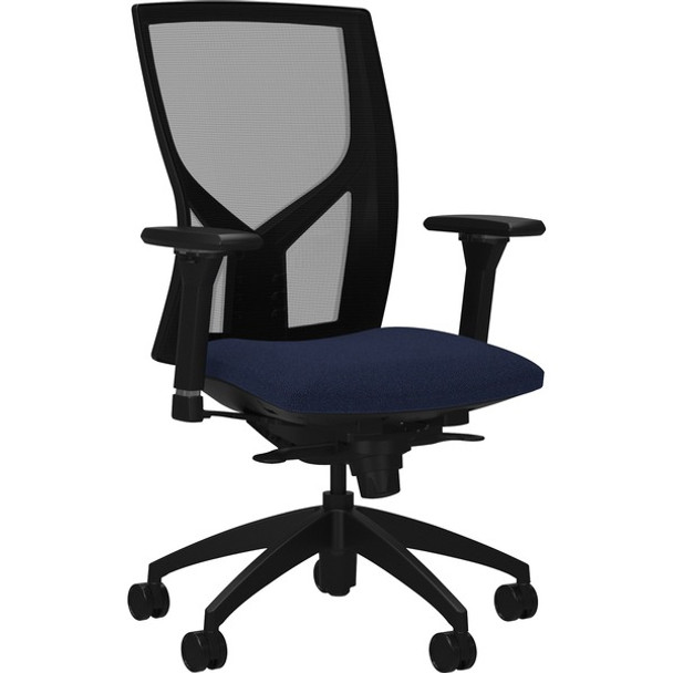 Lorell High-Back Mesh Chairs with Fabric Seat - Dark Blue Fabric, Foam Seat - High Back - Black - 1 Each