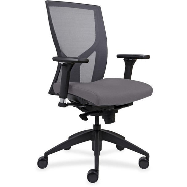 Lorell High-Back Mesh Chairs with Fabric Seat - Fabric, Vinyl, Foam Seat - Black Frame - High Back - Gray - 1 Each