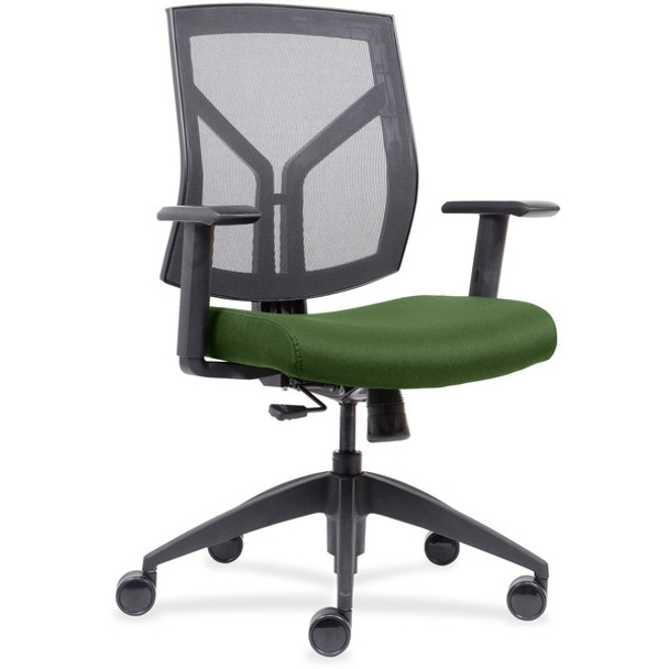 Lorell Mesh Back/Fabric Seat Mid-Back Task Chair - Green Fabric, Foam Seat - Black Frame - Mid Back - 1 Each