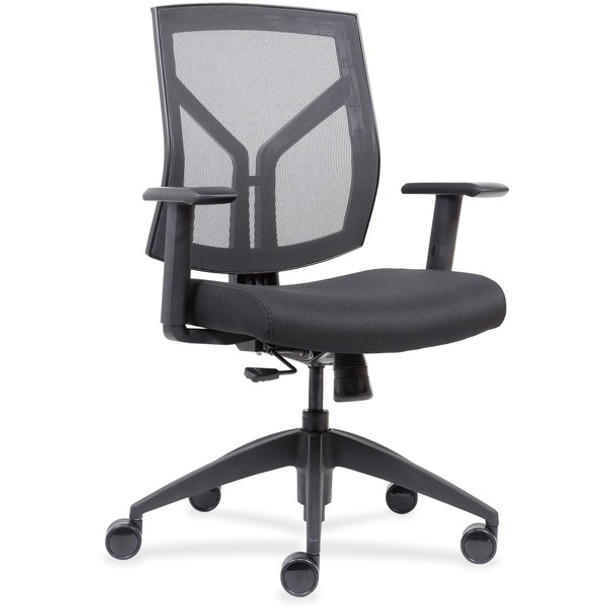 Lorell Mesh Back/Fabric Seat Mid-Back Task Chair - Black Vinyl, Foam Seat - Black Frame - Mid Back - 1 Each