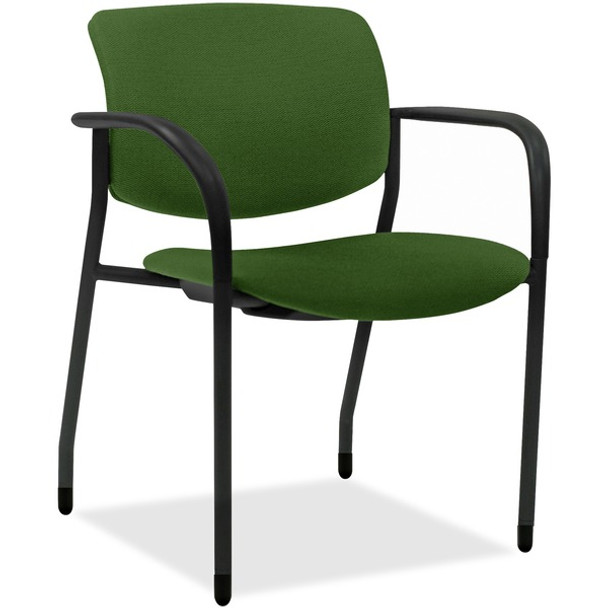 Lorell Contemporary Stacking Chair - Fern Foam, Crepe Fabric Seat - Fern Foam, Crepe Fabric Back - Powder Coated, Black Tubular Steel Frame - Four-legged Base - Armrest - 2 / Carton