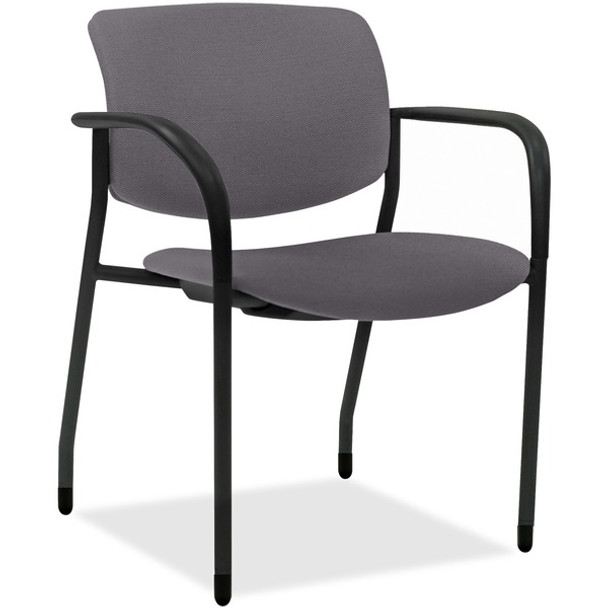Lorell Stack Chairs with Vinyl Seat & Back - Ash Foam, Fabric Seat - Ash Foam, Fabric Back - Powder Coated, Black Tubular Steel Frame - Four-legged Base - Armrest - 2 / Carton
