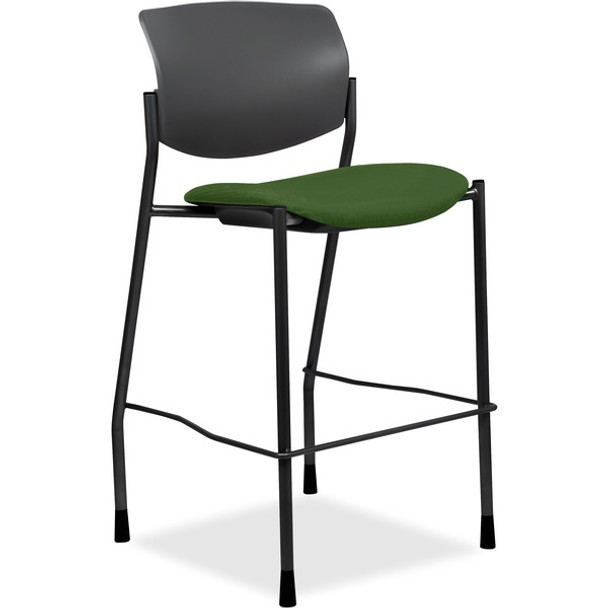 Lorell Fabric Seat Contemporary Stool - Fern Green Crepe Fabric Seat - Black Plastic Back - Powder Coated, Black Tubular Steel Frame - Four-legged Base - 1 Each