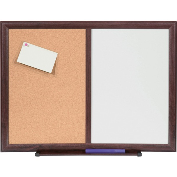Lorell Dry-Erase/Bulletin Combo Board - 36" (3 ft) Width x 48" (4 ft) Height - Melamine Surface - Mahogany Wood Frame - 1 Each