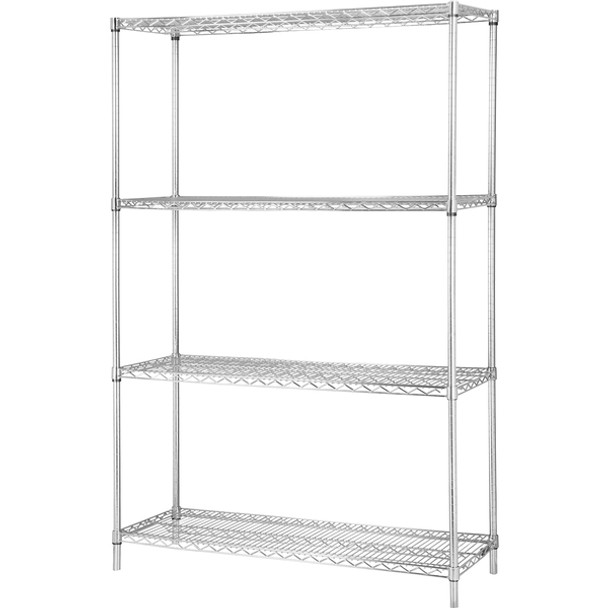 Lorell Industrial Chrome Wire Shelving Starter Kit - 36" Width x 24" Depth - Steel - Chrome