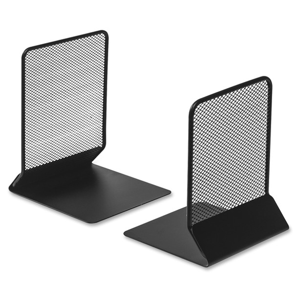 Lorell Mesh Bookends - 7" Height x 5.4" Width x 5.3" DepthDesktop - Sturdy - Black - Steel, Mesh - 2 / Pair