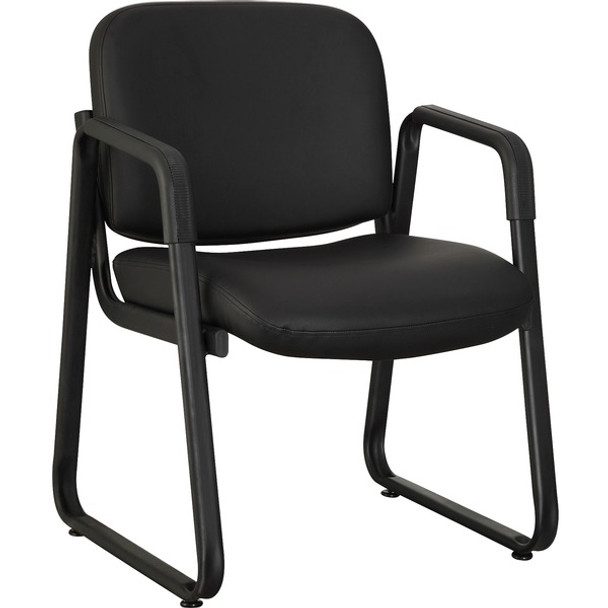 Lorell Black Leather Guest Chair - Black Leather, Plywood Seat - Black Leather, Plywood Back - Metal Frame - Black - 1 Each