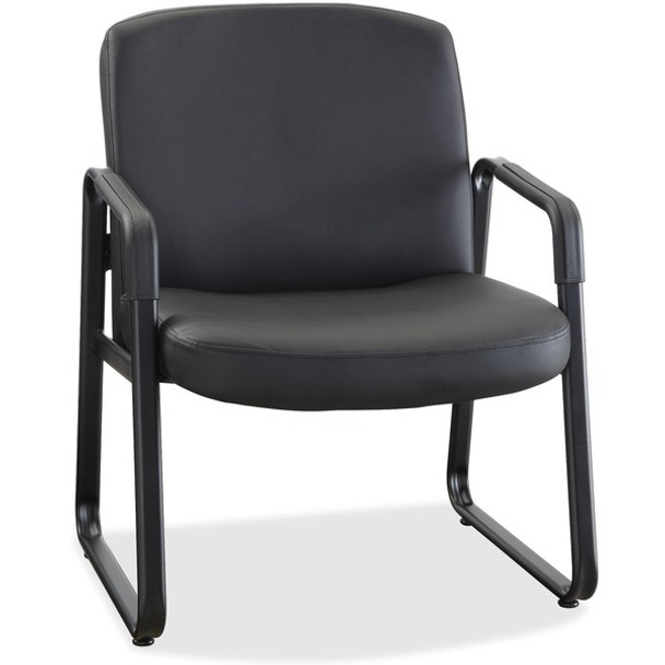 Lorell Big and Tall Leather Guest Chair - Leather, Plywood Seat - Leather, Plywood Back - Powder Coated Metal Frame - Sled Base - Black - 1 Each