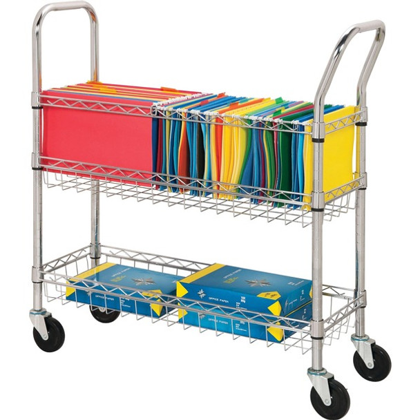 Lorell Wire Mail Cart - 99.21 lb Capacity - 4 Casters - 4" Caster Size - Steel - x 34.3" Width x 12.5" Depth x 40" Height - Chrome - 1 Each