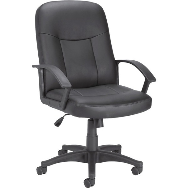 Lorell Leather Managerial Mid-back Chair - Black Frame - 5-star Base - Black - Bonded Leather - 1 Each