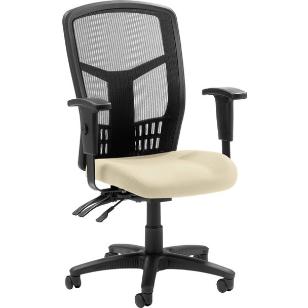 Lorell Ergomesh Executive High-Back Swivel Mesh Chair - Dillon Buff Antimicrobial Vinyl Seat - Black Mesh Back - Black Steel, Plastic Frame - High Back - 5-star Base - Armrest - 1 Each