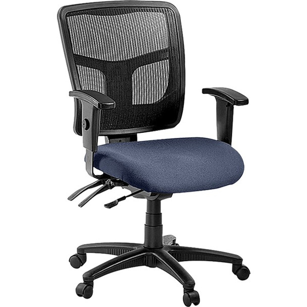 Lorell Ergomesh Mid Back Swivel Mesh Chair - Dillon Ocean Antimicrobial Vinyl Seat - Black Mesh Back - Black Frame - Mid Back - 5-star Base - 1 Each