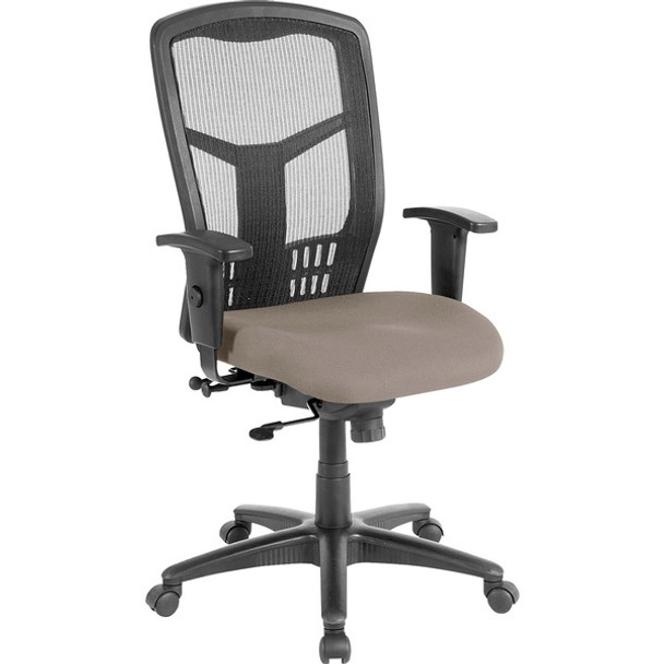 Lorell Ergomesh Executive High-Back Swivel Chair - Dillon Stratus Antimicrobial Vinyl Seat - Black Mesh Back - High Back - Stratus, Brown - Armrest - 1 Each