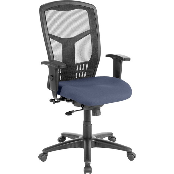 Lorell Ergomesh Executive High-Back Swivel Chair - Dillon Ocean Antimicrobial Vinyl Seat - Black Mesh Back - High Back - Ocean, Blue - Armrest - 1 Each