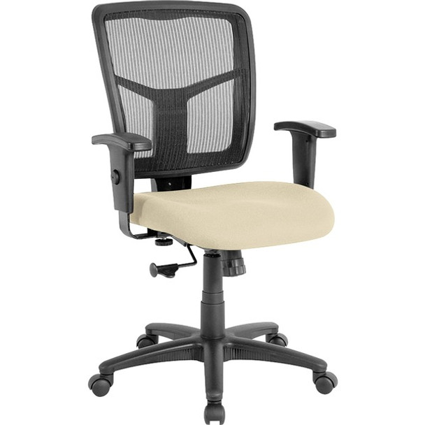 Lorell Ergomesh Mid Back Swivel Mesh Chair - Dillon Buff Antimicrobial Vinyl Seat - Black Mesh Back - Black Frame - Mid Back - 5-star Base - Buff, Beige - 1 Each