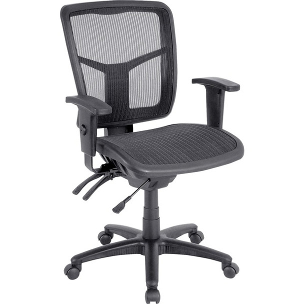 Lorell Mid-Back Swivel Mesh Chair - Black Frame - 5-star Base - Black, Silver - 1 Each