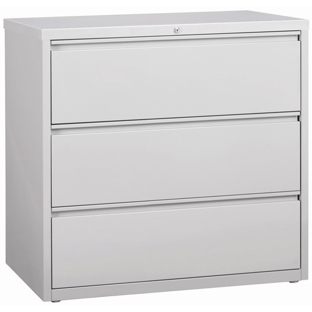 Lorell 3-Drawer Light Gray Lateral Files - 42" x 18.6" x 40.3" - 3 x Drawer(s) for File - Letter, Legal, A4 - Lateral - Locking Drawer, Magnetic Label Holder, Ball-bearing Suspension, Leveling Glide - Light Gray - Steel - Recycled