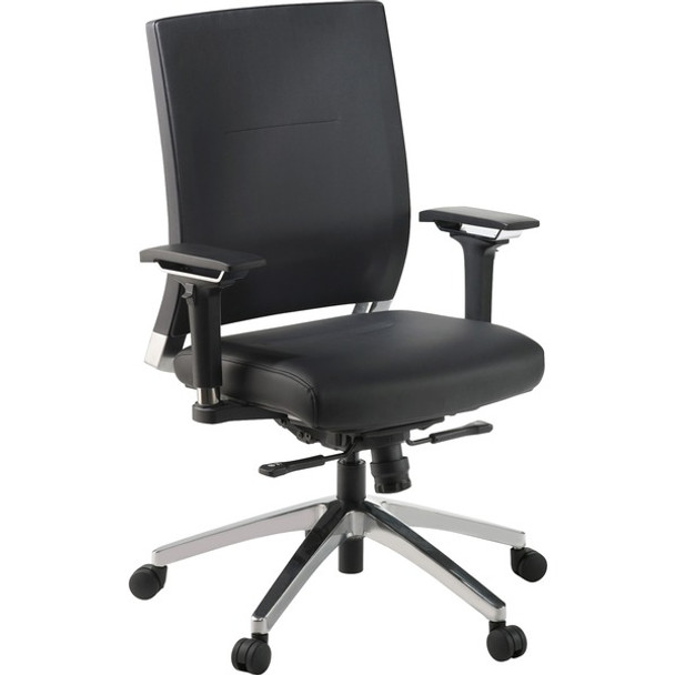 Lorell Lower Back Swivel Executive Chair - Black Leather Seat - 5-star Base - Black - 1 Each