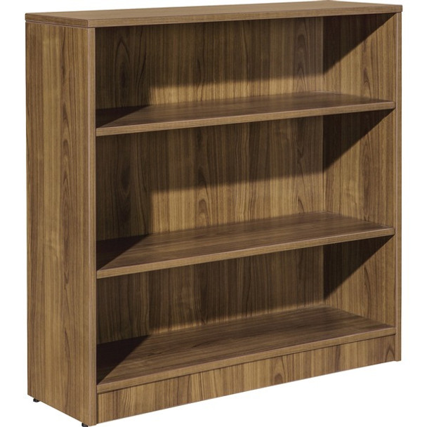 Lorell Walnut Laminate Bookcase - 3 Shelf(ves) - 36" Height x 36" Width x 12" Depth - Sturdy, Adjustable Feet, Adjustable Shelf - Thermofused Laminate (TFL) - Walnut - Laminate - 1 Each