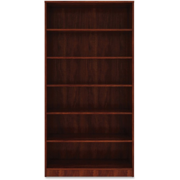 Lorell Cherry Laminate Bookcase - 6 Shelf(ves) - 73" Height x 36" Width x 12" Depth - Sturdy, Adjustable Feet, Adjustable Shelf - Thermofused Laminate (TFL) - Cherry - Laminate - 1 Each