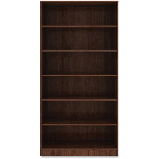 Lorell Walnut Laminate Bookcase - 6 Shelf(ves) - 72" Height x 36" Width x 12" Depth - Sturdy, Adjustable Feet, Adjustable Shelf - Thermofused Laminate (TFL) - Walnut - Laminate - 1 Each