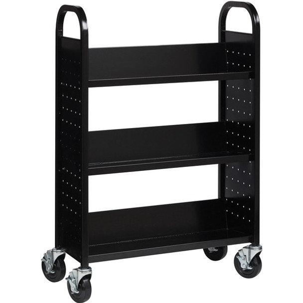 Lorell Single-sided Steel Book Cart - 3 Shelf - Round Handle - 5" Caster Size - Steel - x 32" Width x 14" Depth x 46" Height - Black - 1 Each