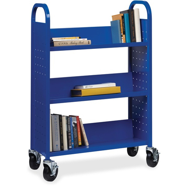 Lorell Single-sided Steel Book Cart - 3 Shelf - Round Handle - 5" Caster Size - Steel - x 32" Width x 14" Depth x 46" Height - Blue - 1 Each