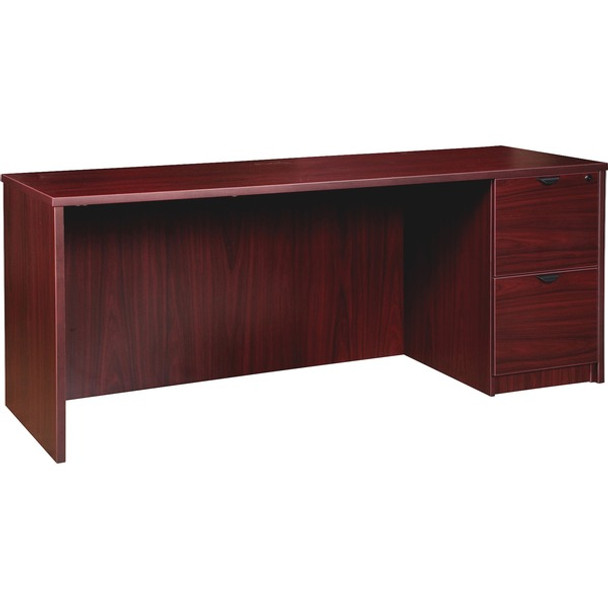 Lorell Prominence 2.0 Mahogany Laminate Right-Pedestal Credenza - 2-Drawer - 66" x 24"29" , 1" Top - 2 x File Drawer(s) - Single Pedestal on Right Side - Band Edge - Material: Particleboard - Finish: Thermofused Melamine (TFM)