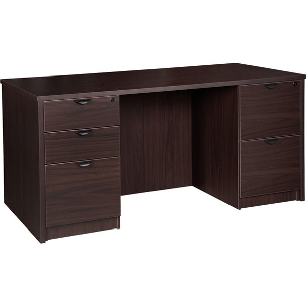 Lorell Prominence 2.0 Espresso Laminate Double-Pedestal Desk - 5-Drawer - 1" Top, 66" x 30"29" - 5 x File, Box Drawer(s) - Double Pedestal - Band Edge - Material: Particleboard - Finish: Espresso Laminate, Thermofused Melamine (TFM)