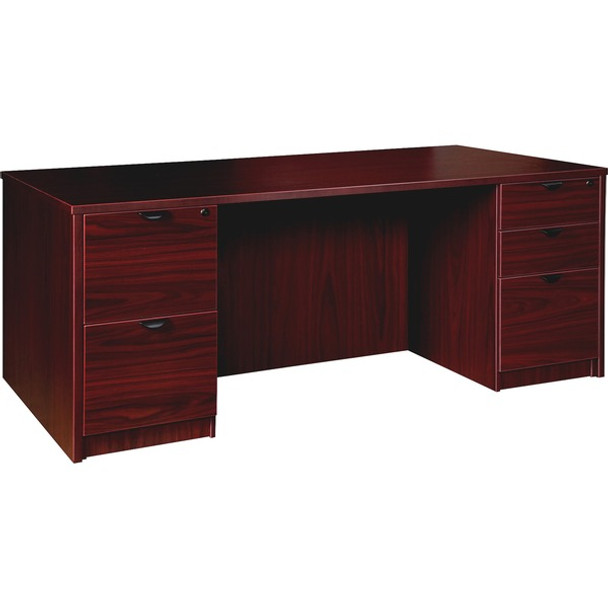 Lorell Prominence 2.0 Mahogany Laminate Double-Pedestal Desk - 5-Drawer - 1" Top, 72" x 36"29" - 5 x File, Box Drawer(s) - Double Pedestal - Band Edge - Material: Particleboard - Finish: Mahogany Laminate, Thermofused Melamine (TFM)