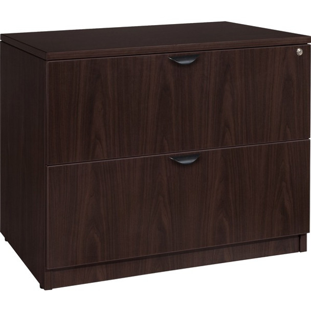 Lorell Prominence 2.0 Espresso Laminate Lateral File - 2-Drawer - 36" x 22"29" - 2 x File Drawer(s) - Band Edge - Material: Particleboard - Finish: Espresso Laminate, Thermofused Melamine (TFM)
