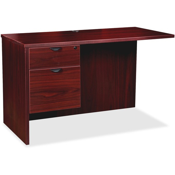 Lorell Prominence 2.0 Mahogany Laminate Box/File Left Return - 2-Drawer - 42" x 24"29" , 1" Top - 2 x File, Box Drawer(s) - Single Pedestal on Left Side - Band Edge - Material: Particleboard - Finish: Mahogany Laminate, Thermofused Melamine (TFM)