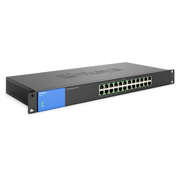 Linksys LGS124P 24-Port Business Gigabit POE+ Switch - 24-port switch with 12 PoE+ ports (ports 1-6 and 13-18) and dedicated PoE power budget of 120 W