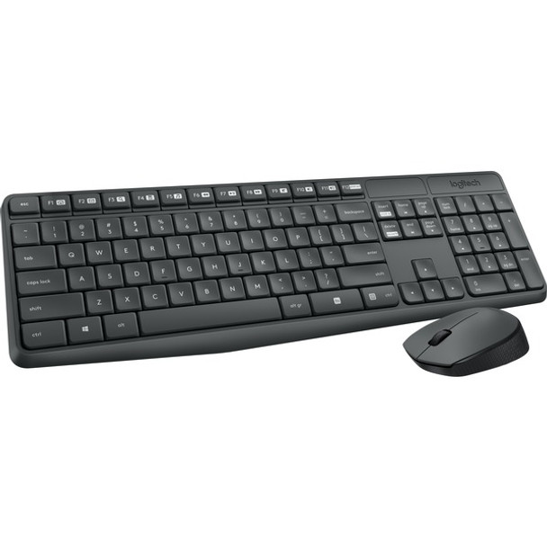 Logitech MK235 Keyboard & Mouse (Keyboard English Layout only) - USB Wireless RF - English - Black - USB Wireless RF - Optical - Scroll Wheel - QWERTY - Black - AAA, AA - Compatible with Desktop Computer for PC, Linux, ChromeOS - 1 Pack