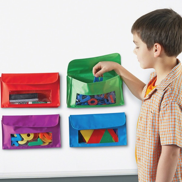 Learning Resources Magnetic Storage Pocket Set - 5.5" Height9.5" Length - Sturdy, Magnetic - Red - 4 / Set