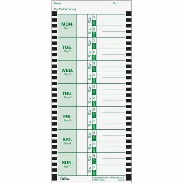 Lathem Thermal Time Clock Weekly Attendance Cards - 8.25" x 3.38" Form Size - White - Black Print Color - 100 / Pack