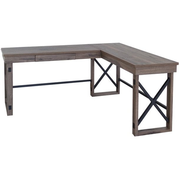 LYS L-Shaped Industrial Desk - For - Table TopL-shaped Top x 52.13" Table Top Width x 19.75" Table Top Depth - 29.50" Height - Assembly Required - Aged Oak - Medium Density Fiberboard (MDF) - 1 Each