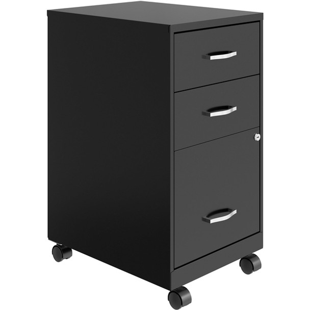 LYS SOHO 3-Drawer Organizer Metal File Cabinet - 14.3" x 18" x 26.7" - 3 x Drawer(s) for File, Accessories - Letter - Storage Drawer, Mobility, Wheels, Glide Suspension, Drawer Extension, Locking Drawer - Black - Metal - Recycled