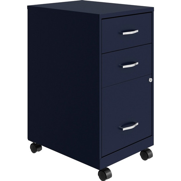 LYS SOHO 3-Drawer Organizer Metal File Cabinet - 14.3" x 18" x 26.7" - 3 x Drawer(s) for File, Accessories - Letter - Storage Drawer, Mobility, Wheels, Glide Suspension, Drawer Extension, Locking Drawer - Blue - Metal - Recycled