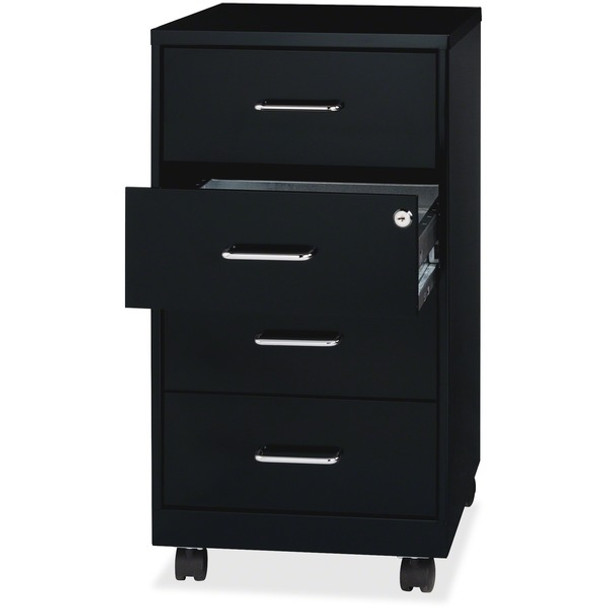 LYS Mobile Storage Cabinet - 14.3" x 18" x 26.5" - 4 x Drawer(s) for File - Letter, Legal - Glide Suspension, Locking Drawer, Mobility - Black - Steel - Recycled - Assembly Required