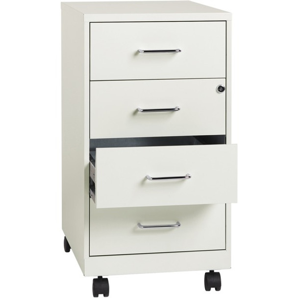 LYS Mobile Storage Cabinet - 14.3" x 18" x 26.5" - 4 x Drawer(s) for File - Letter, Legal - Glide Suspension, Locking Drawer, Mobility - White - Steel - Recycled - Assembly Required
