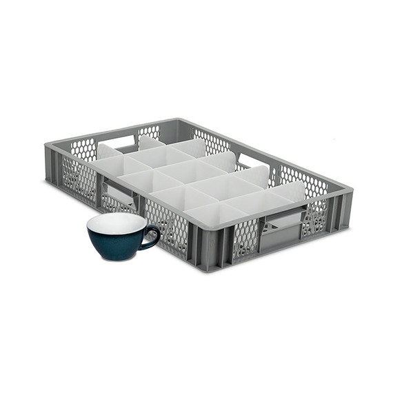 Wash and Store Crate for Coffee Cups, Mugs & Other Crockery 15 Compartments