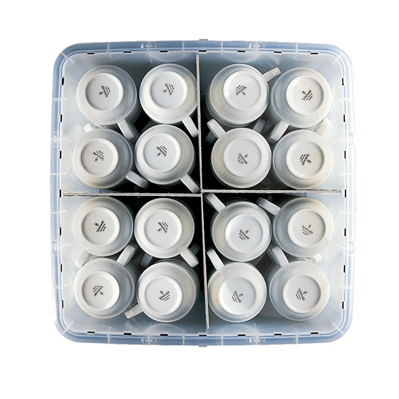 Transparent Stackable Storage Box with Lid & 4-Compartment Divider for Stacking Cups