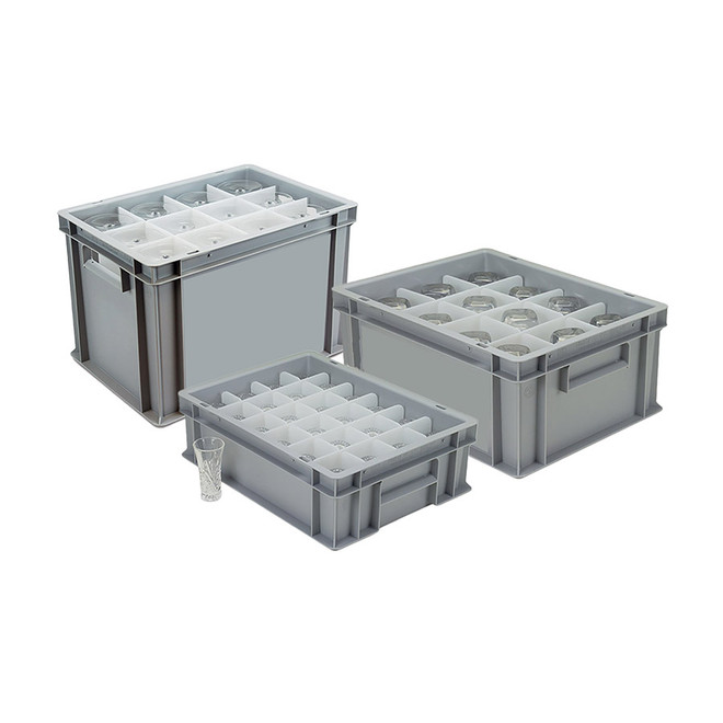 Premium 400x300mm Half-Size Stacking Euro Glassware Storage Boxes With Compartments