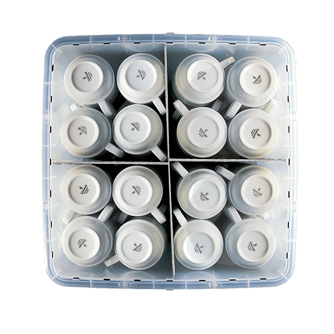 Transparent Stackable Storage Box with Lid & 4-Compartment Divider for Stacking Cups