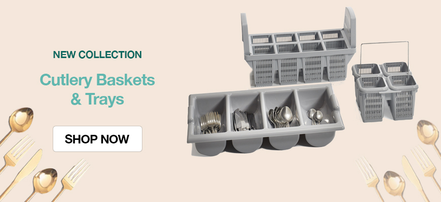 SHOP CUTLERY BASKETS AND TRAYS